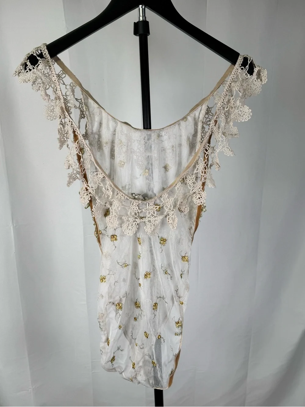 Free People Mischa Embroidered Lace Mesh Bodysuit Ivory Floral Boho Size Small